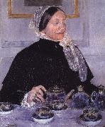Mary Cassatt Woman beside tea-table oil on canvas
